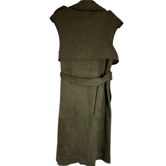 Laundry by Shelli Segal Faux Suede Gilet Jacket Sleeveless Epaulettes Green Sz S - Picture 6 of 16